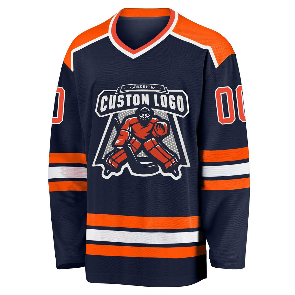 Custom Navy Orange-White Hockey Jersey photo 2
