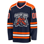 Custom Navy Orange-White Hockey Jersey photo 2