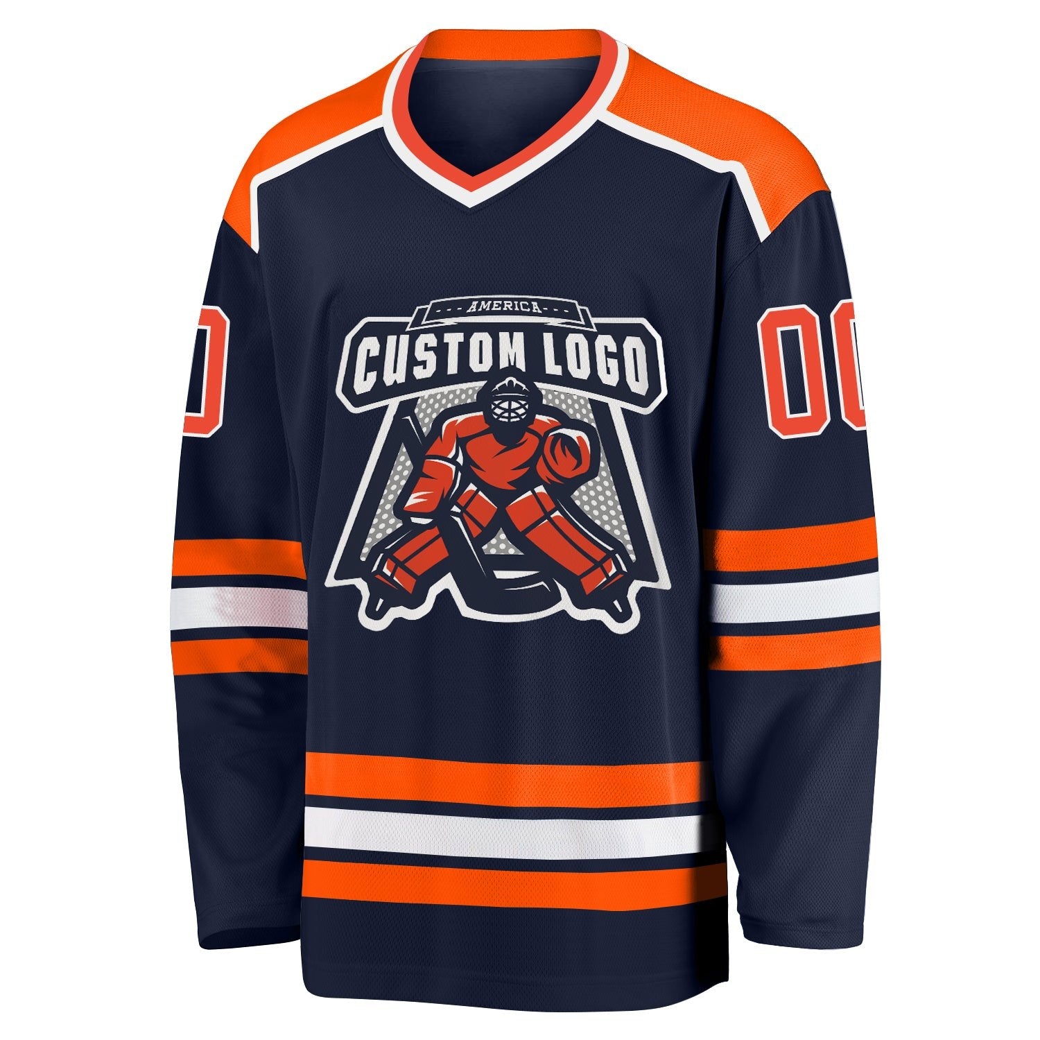 Custom Navy Orange-White Hockey Jersey photo 2
