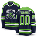 Custom Navy Neon Green-White Hockey Jersey