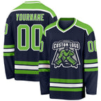 Custom Navy Neon Green-White Hockey Jersey photo 1