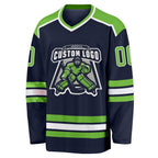 Custom Navy Neon Green-White Hockey Jersey photo 2