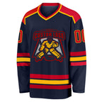 Custom Navy Red-Gold Hockey Jersey photo 2