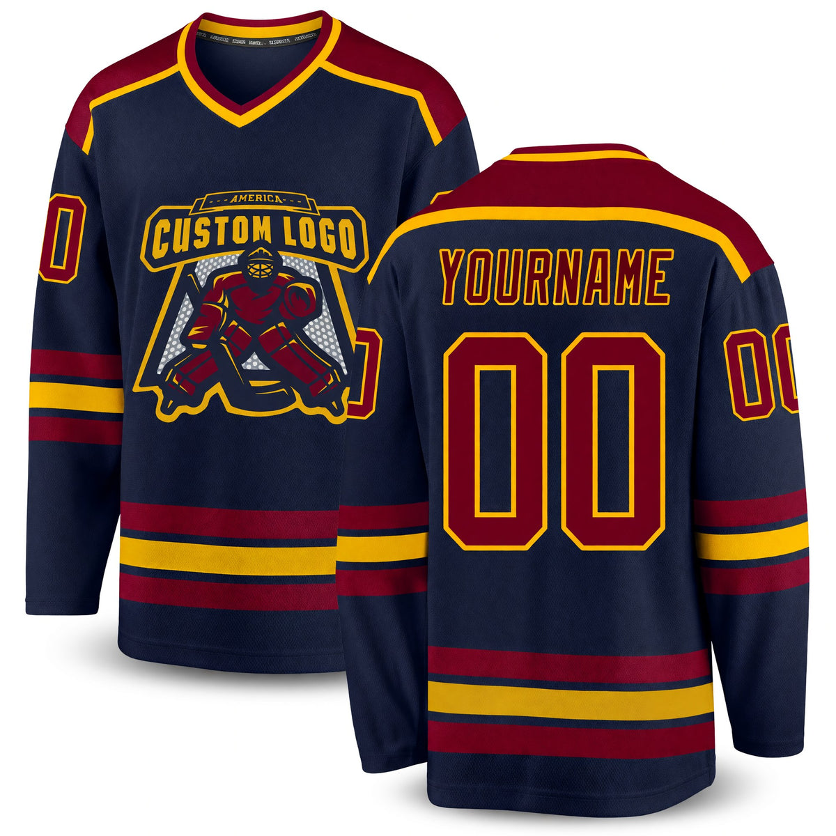 Custom Navy Maroon-Gold Hockey Jersey