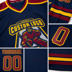 Custom Navy Maroon-Gold Hockey Jersey detail