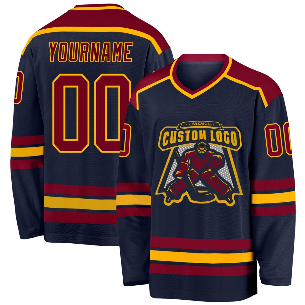 Custom Navy Maroon-Gold Hockey Jersey photo 1