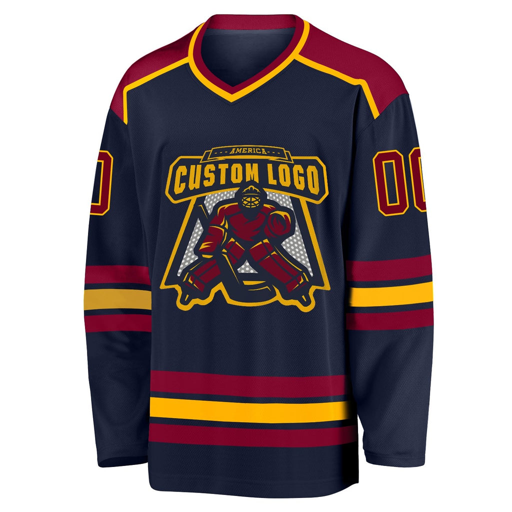 Custom Navy Maroon-Gold Hockey Jersey photo 2