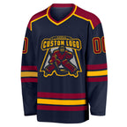 Custom Navy Maroon-Gold Hockey Jersey photo 2