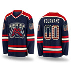 Custom Navy Vintage USA Flag Cream-Red Hockey Jersey