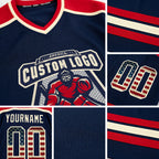 Custom Navy Vintage USA Flag Cream-Red Hockey Jersey detail