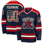 Custom Navy Vintage USA Flag Cream-Red Hockey Jersey photo 1