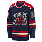 Custom Navy Vintage USA Flag Cream-Red Hockey Jersey photo 2