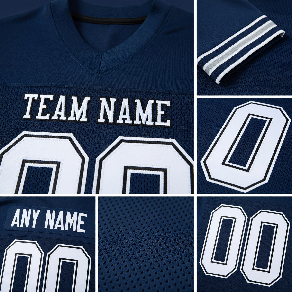 Custom Navy White Mesh Authentic Football Jersey detail