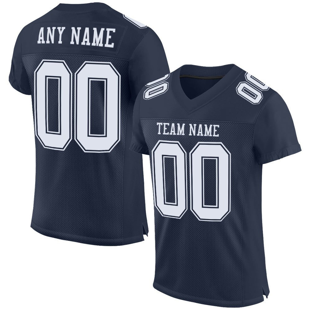 Custom Navy White Mesh Authentic Football Jersey photo 1