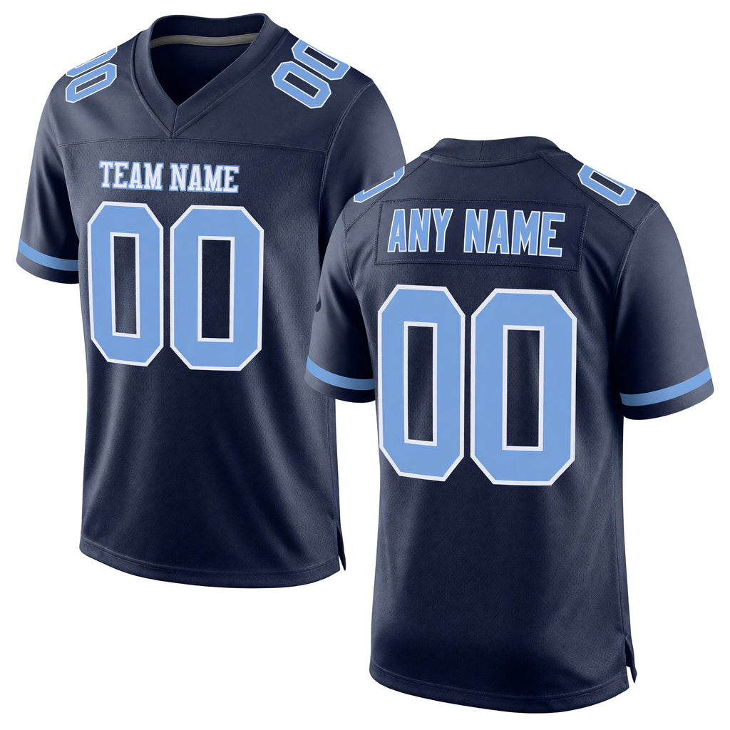 Custom Navy Light Blue-White Mesh Authentic Football Jersey