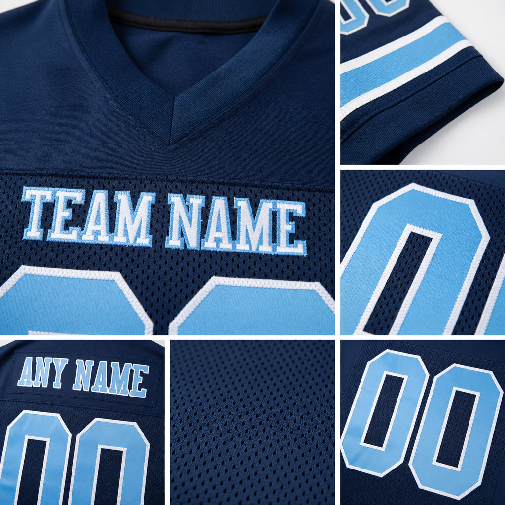 Custom Navy Light Blue-White Mesh Authentic Football Jersey detail
