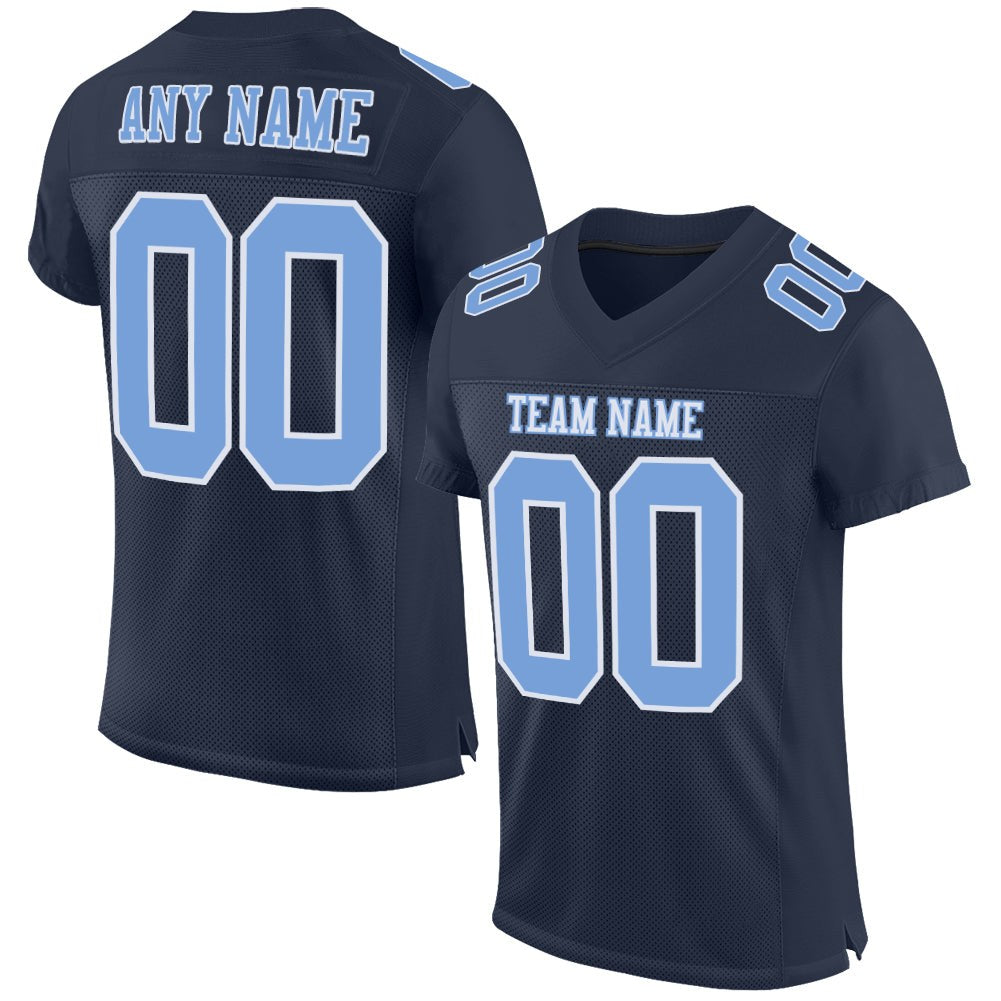 Custom Navy Light Blue-White Mesh Authentic Football Jersey photo 1