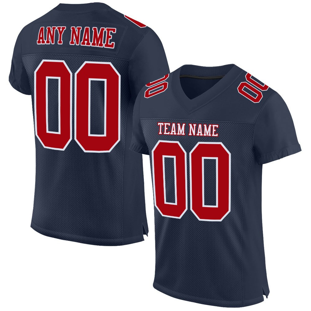 Custom Navy Red-White Mesh Authentic Football Jersey photo 1