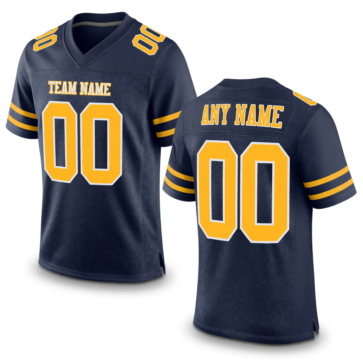 Custom Navy Gold-White Mesh Authentic Football Jersey