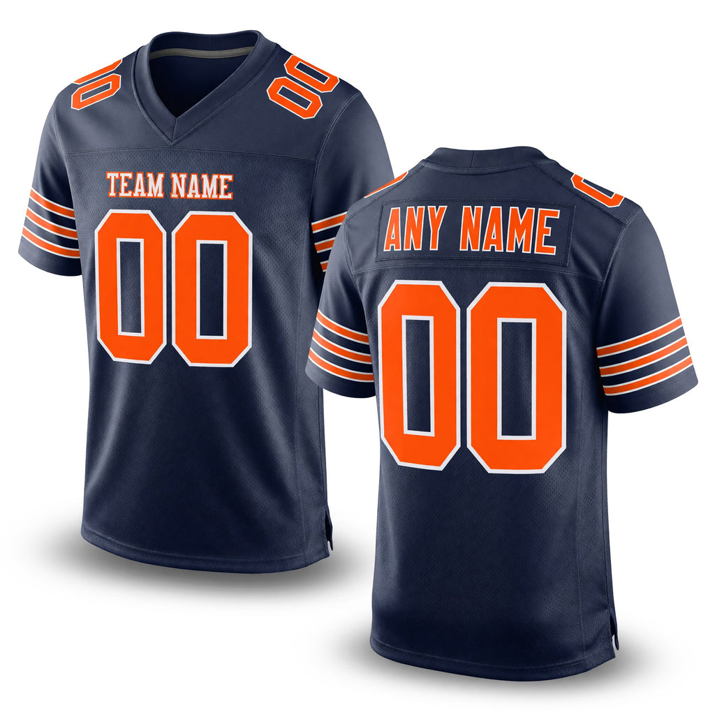 Custom Navy Orange-White Mesh Authentic Football Jersey