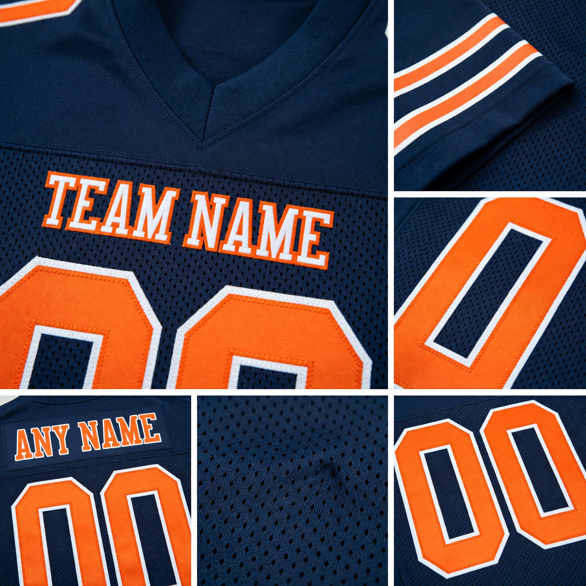 Custom Navy Orange-White Mesh Authentic Football Jersey detail