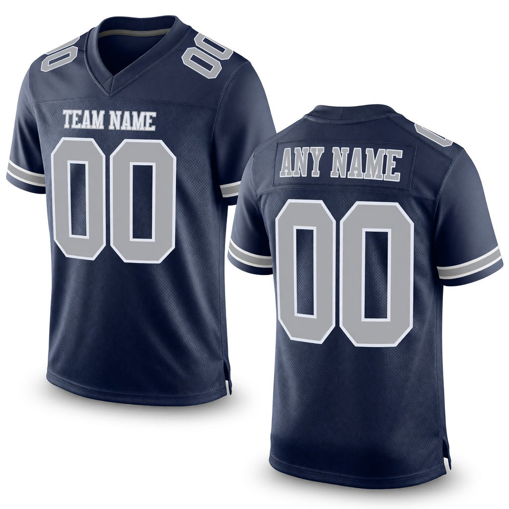 Custom Navy Gray-White Mesh Authentic Football Jersey