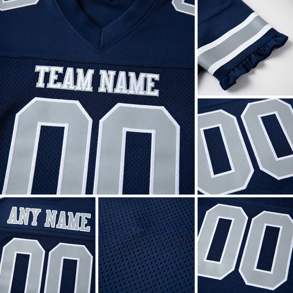 Custom Navy Gray-White Mesh Authentic Football Jersey detail