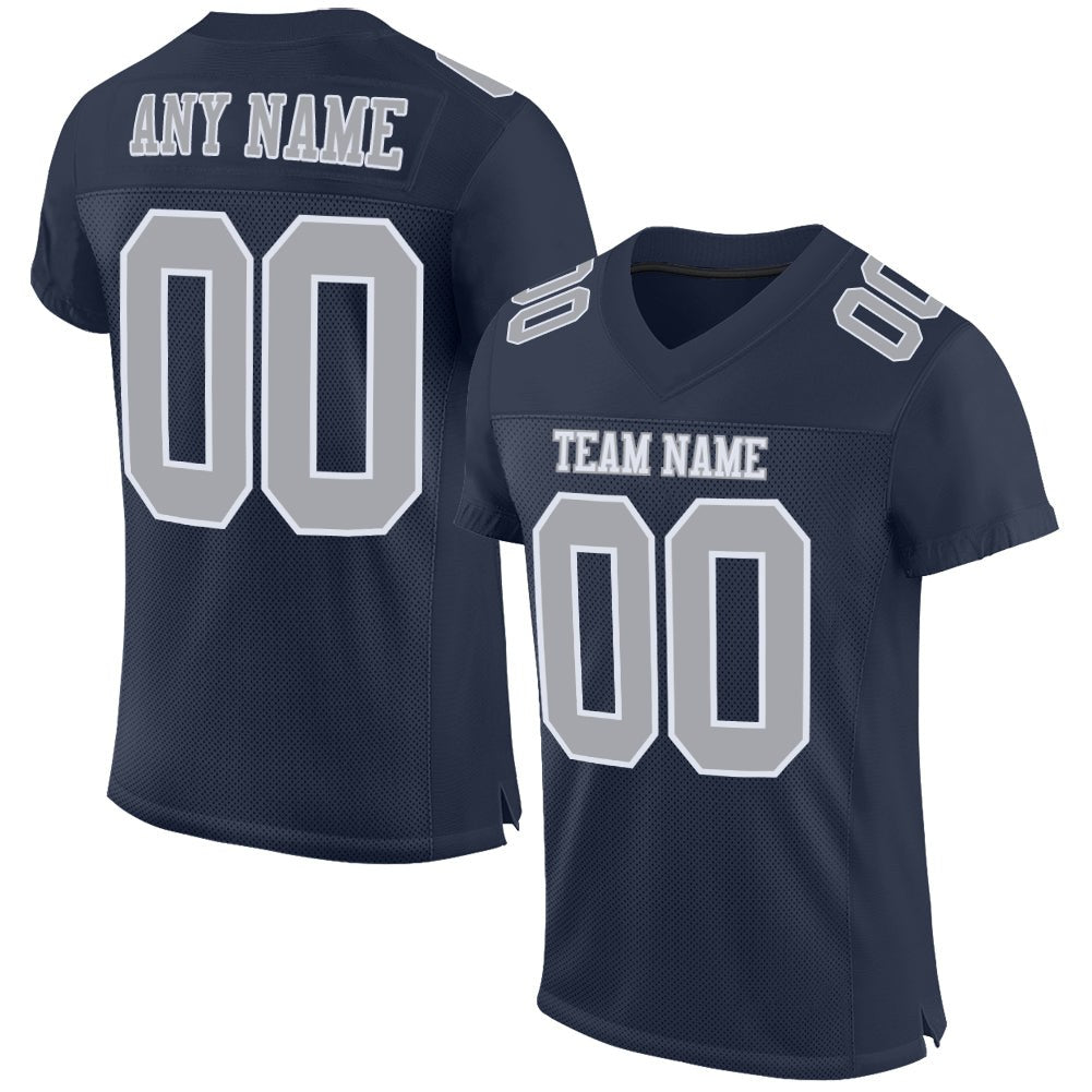Custom Navy Gray-White Mesh Authentic Football Jersey photo 1