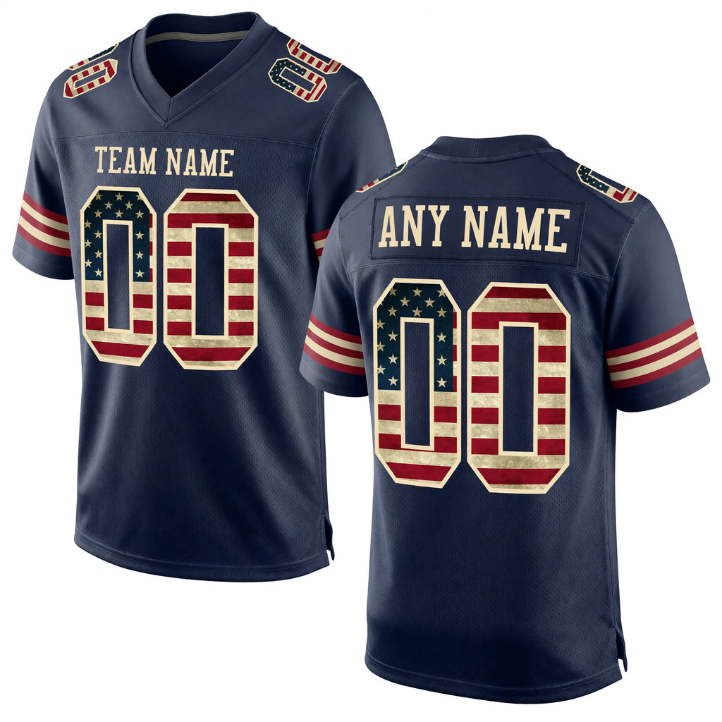 Custom Navy Vintage USA Flag-Cream Mesh Authentic Football Jersey