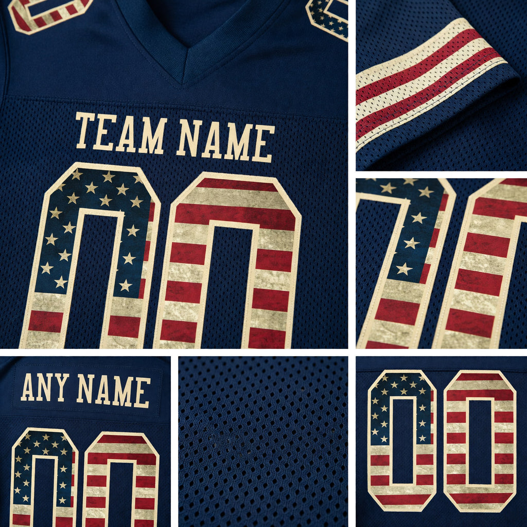 Custom Navy Vintage USA Flag-Cream Mesh Authentic Football Jersey detail