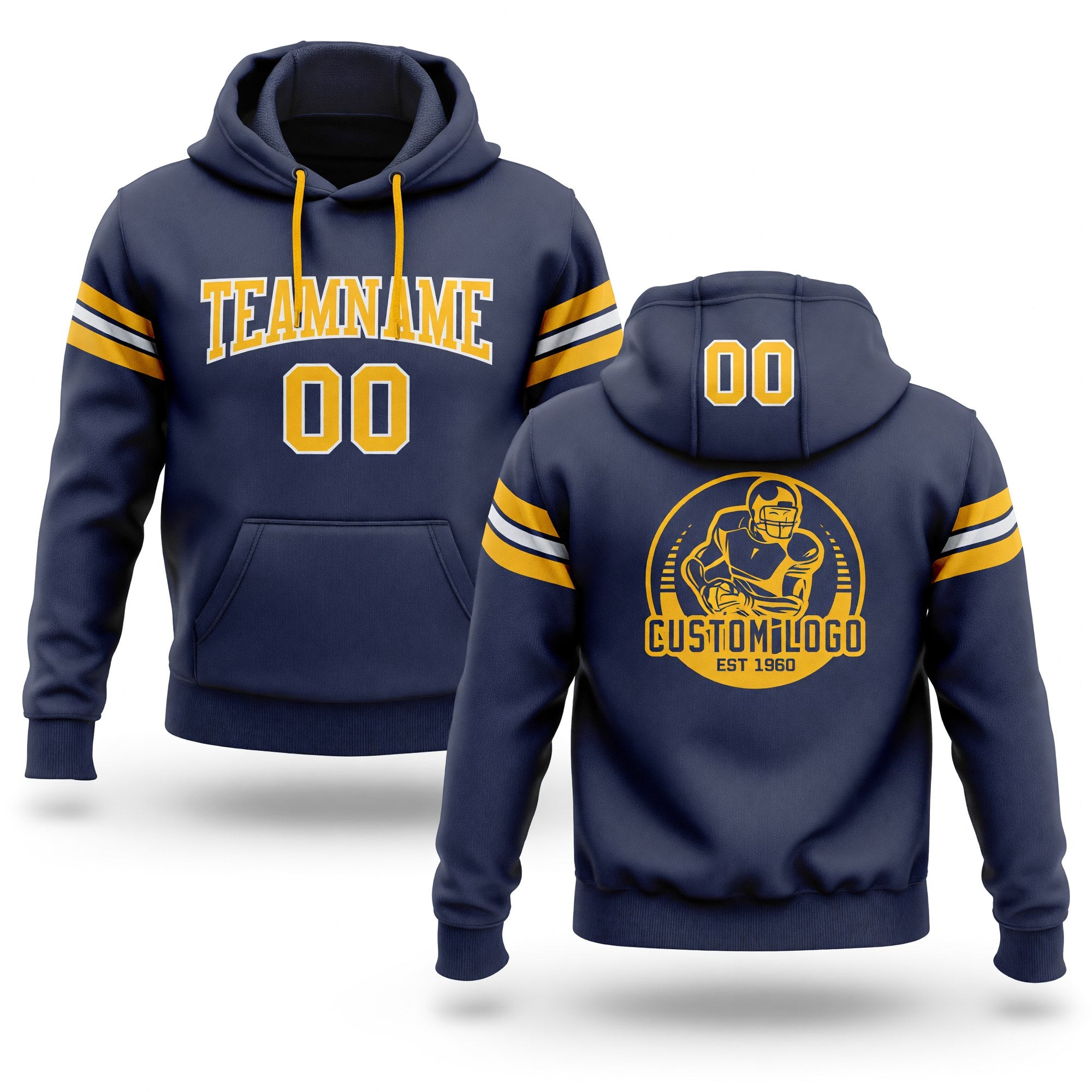 Custom Stitched Navy Gold-White Football Pullover Sweatshirt Hoodie