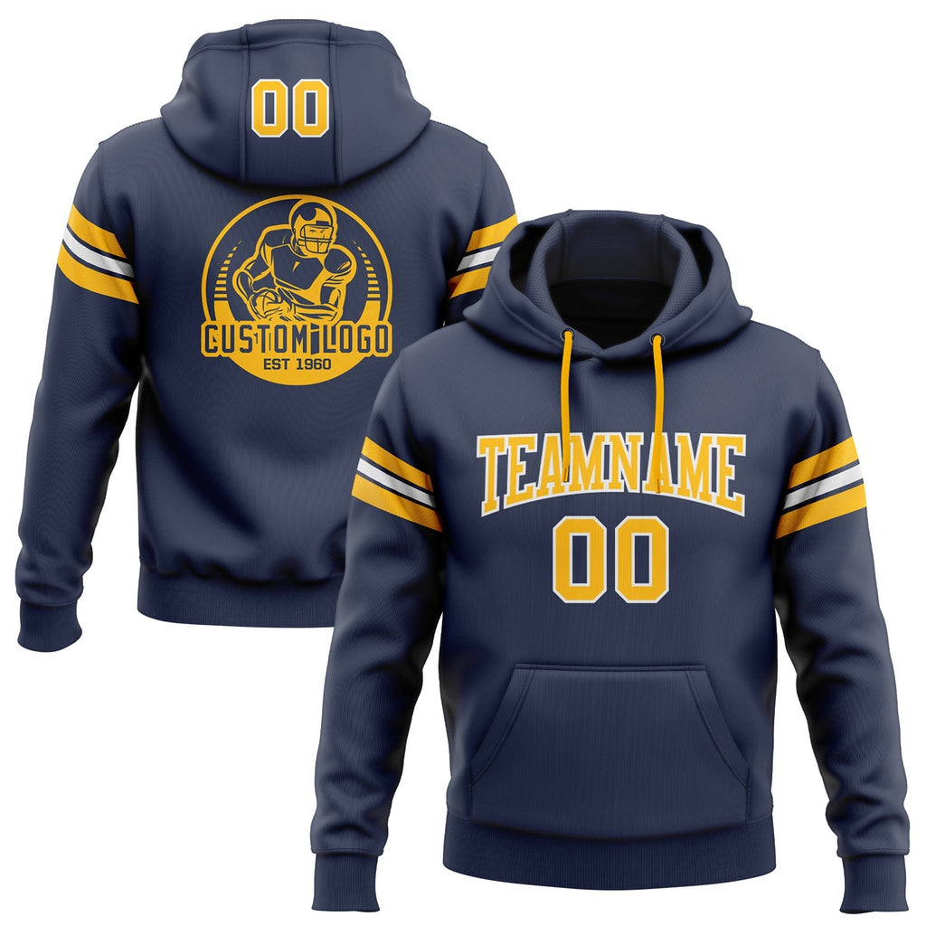 Custom Stitched Navy Gold-White Football Pullover Sweatshirt Hoodie photo 1