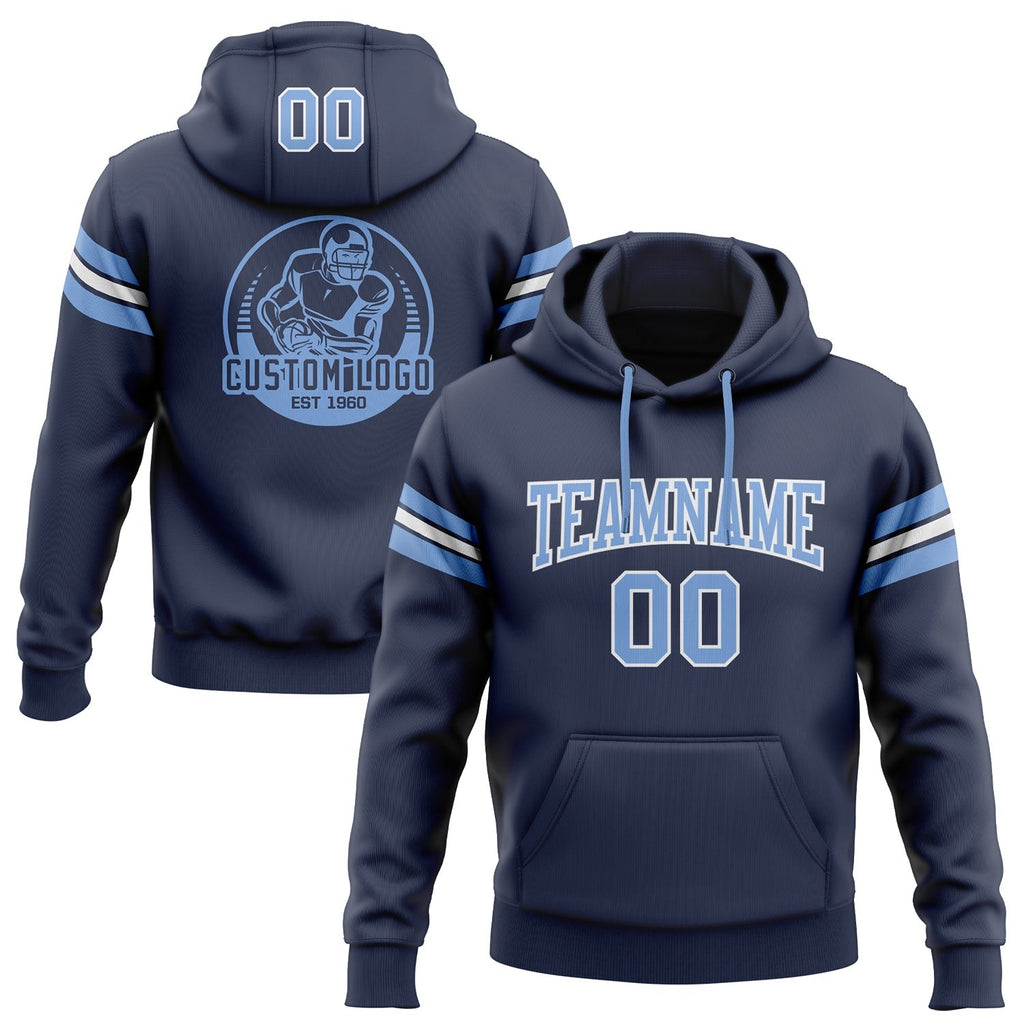 Custom Stitched Navy Light Blue-White Football Pullover Sweatshirt Hoodie photo 1