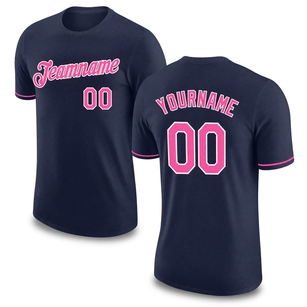 Custom Navy Pink-White Performance T-Shirt
