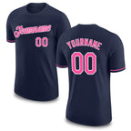 Custom Navy Pink-White Performance T-Shirt