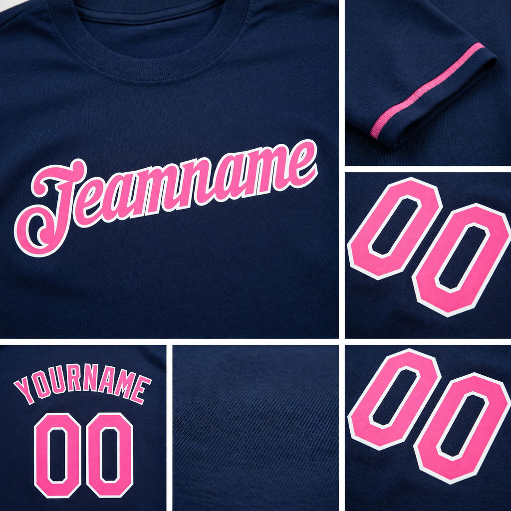 Custom Navy Pink-White Performance T-Shirt detail