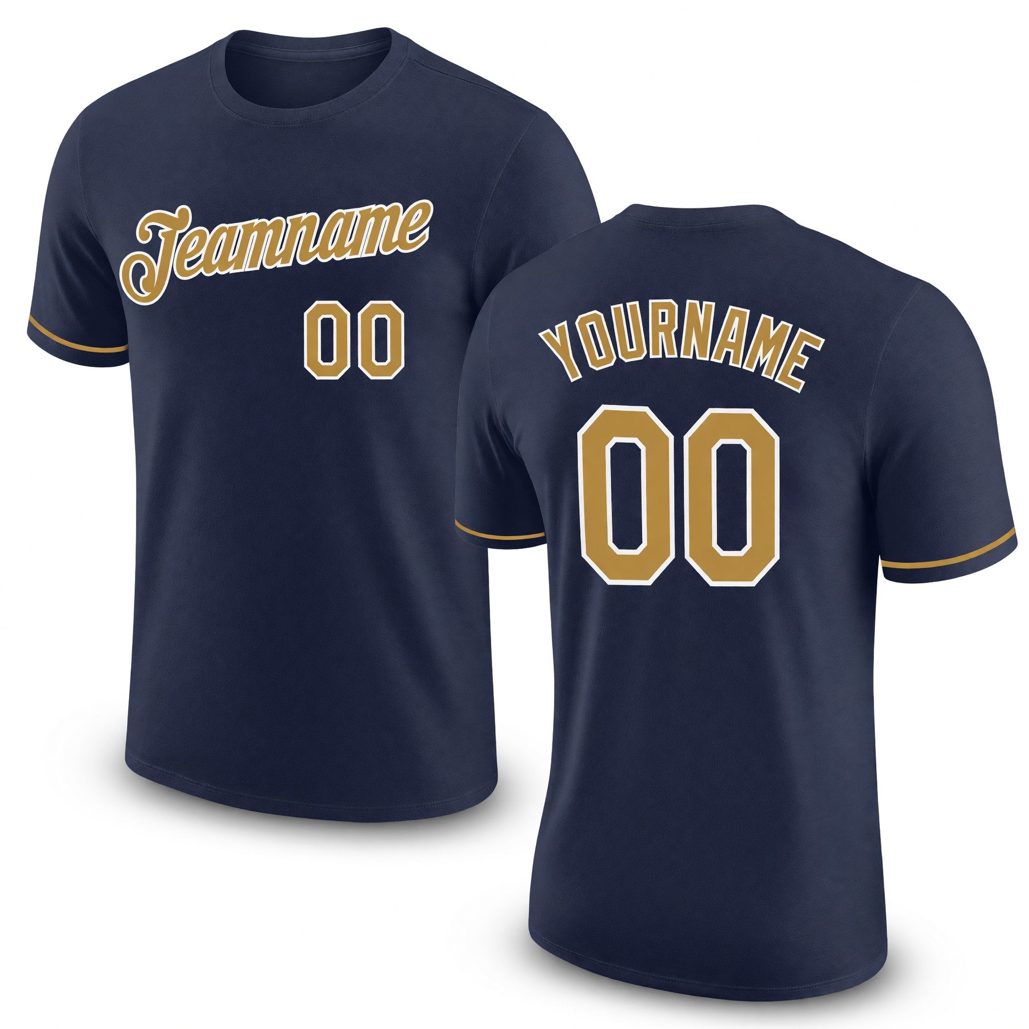 Custom Navy Old Gold-White Performance T-Shirt