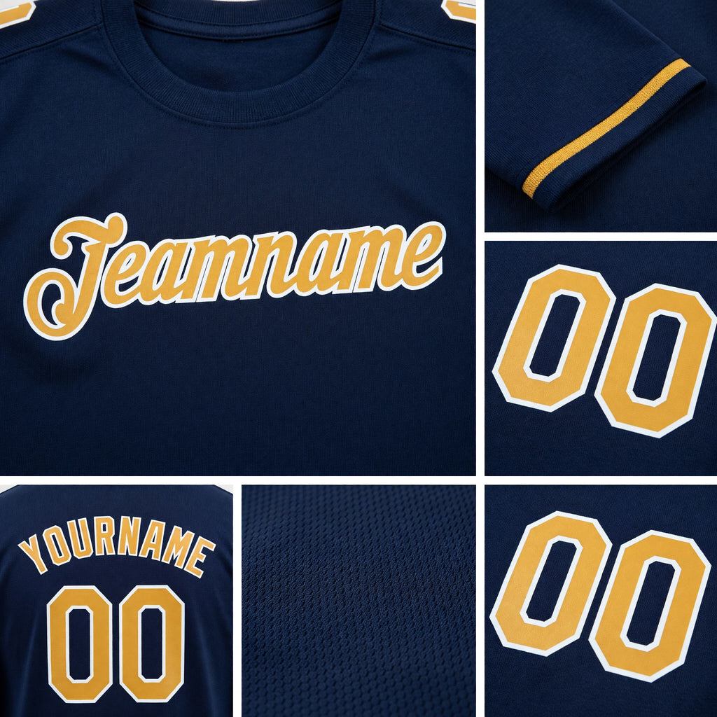 Custom Navy Old Gold-White Performance T-Shirt detail