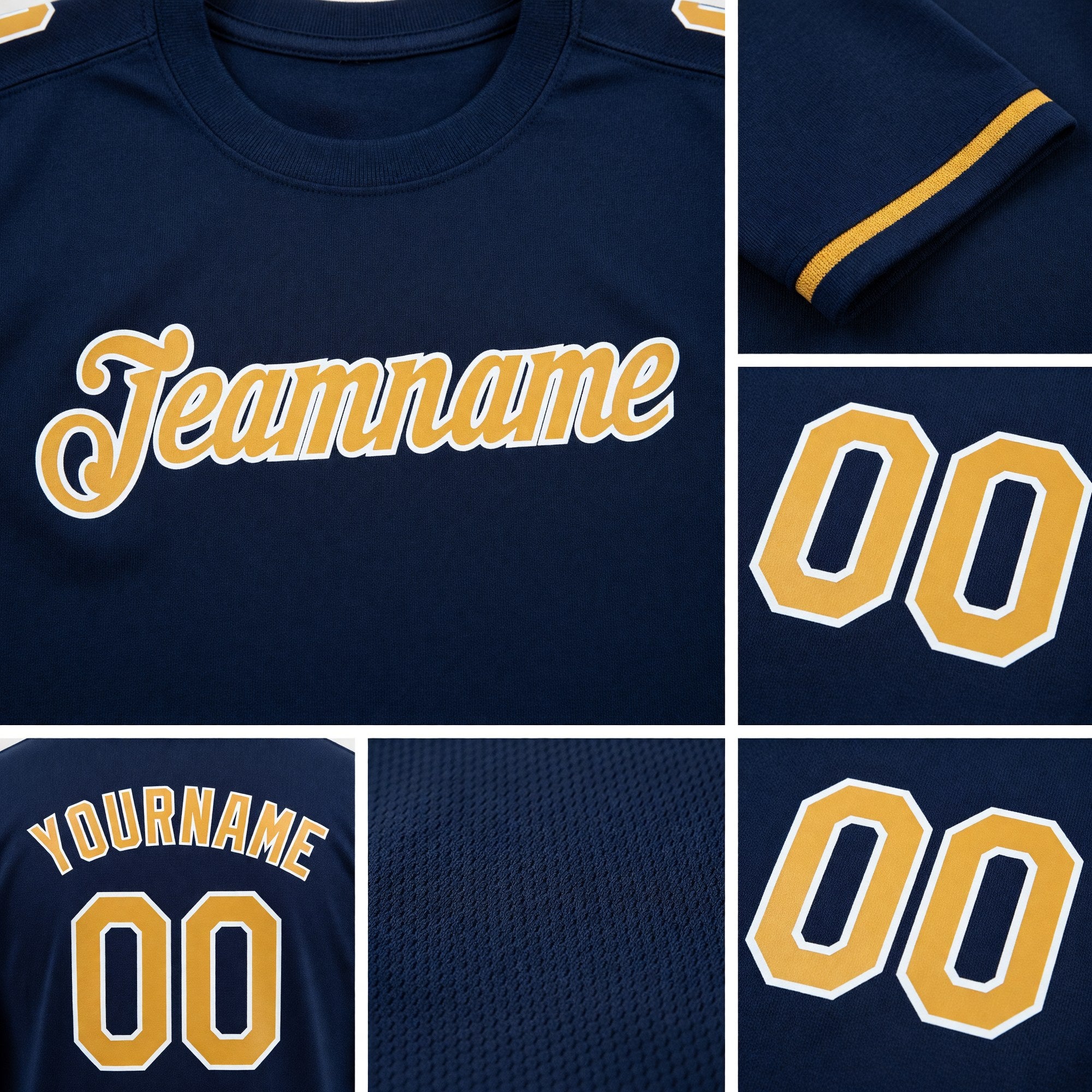 Custom Navy Old Gold-White Performance T-Shirt detail