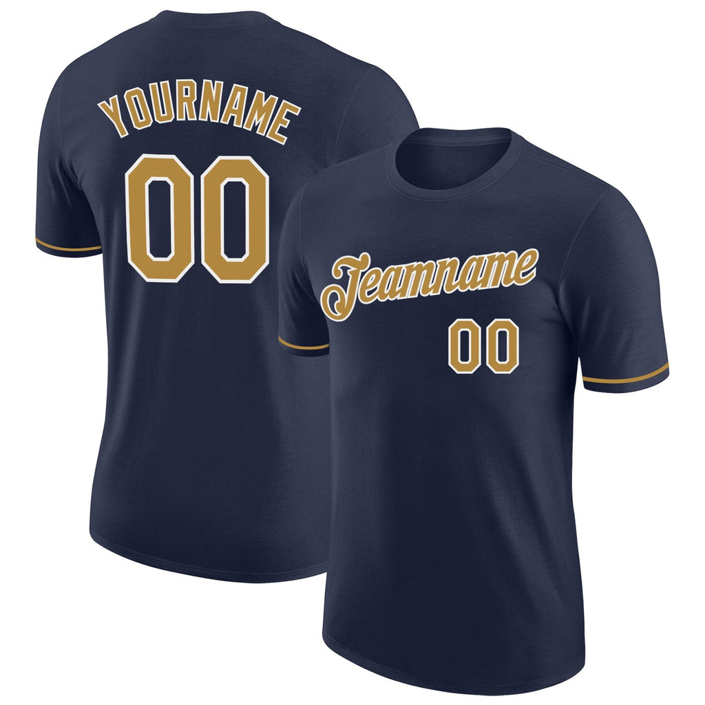 Custom Navy Old Gold-White Performance T-Shirt photo 1