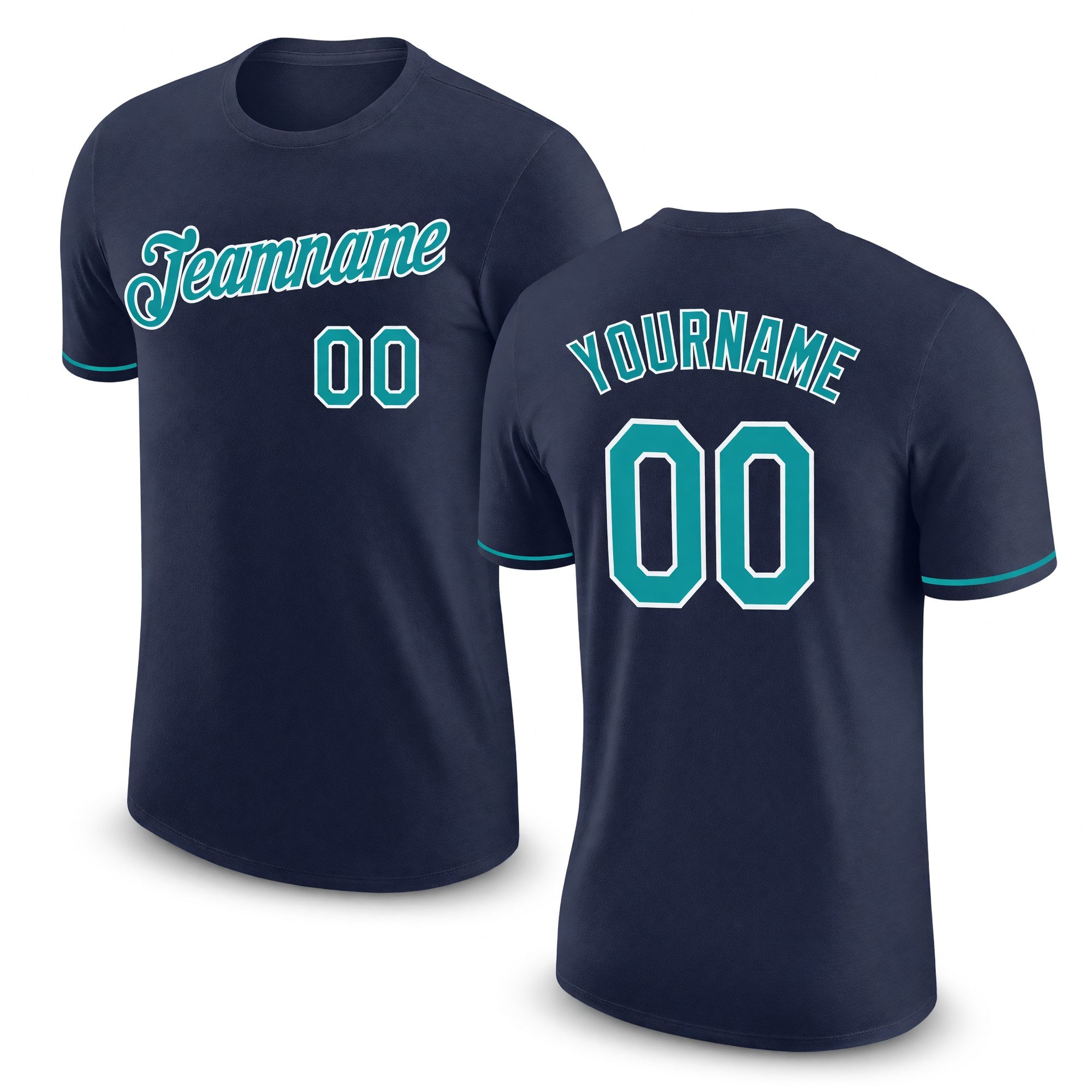 Custom Navy Teal-White Performance T-Shirt