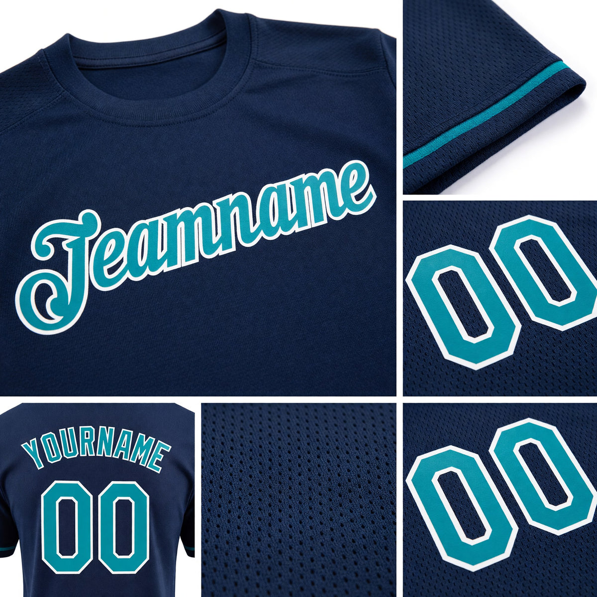 Custom Navy Teal-White Performance T-Shirt detail