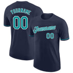 Custom Navy Teal-White Performance T-Shirt photo 1