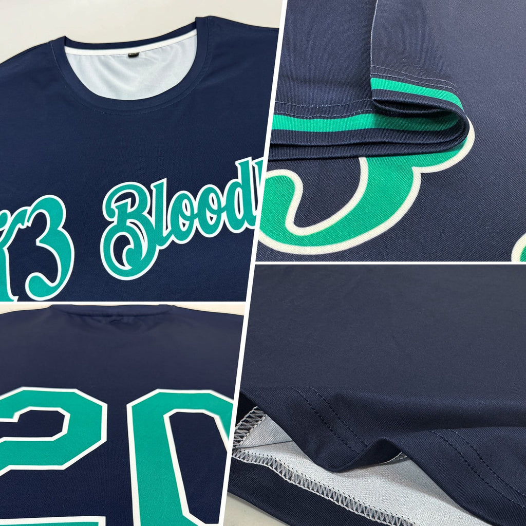 Custom Navy Teal-White Performance T-Shirt photo 2