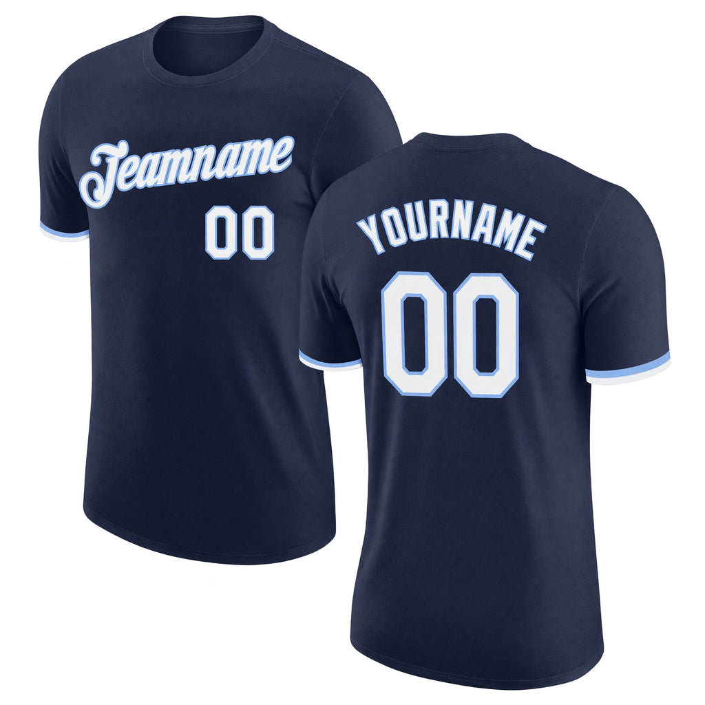 Custom Navy White-Light Blue Performance T-Shirt