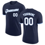 Custom Navy White-Light Blue Performance T-Shirt