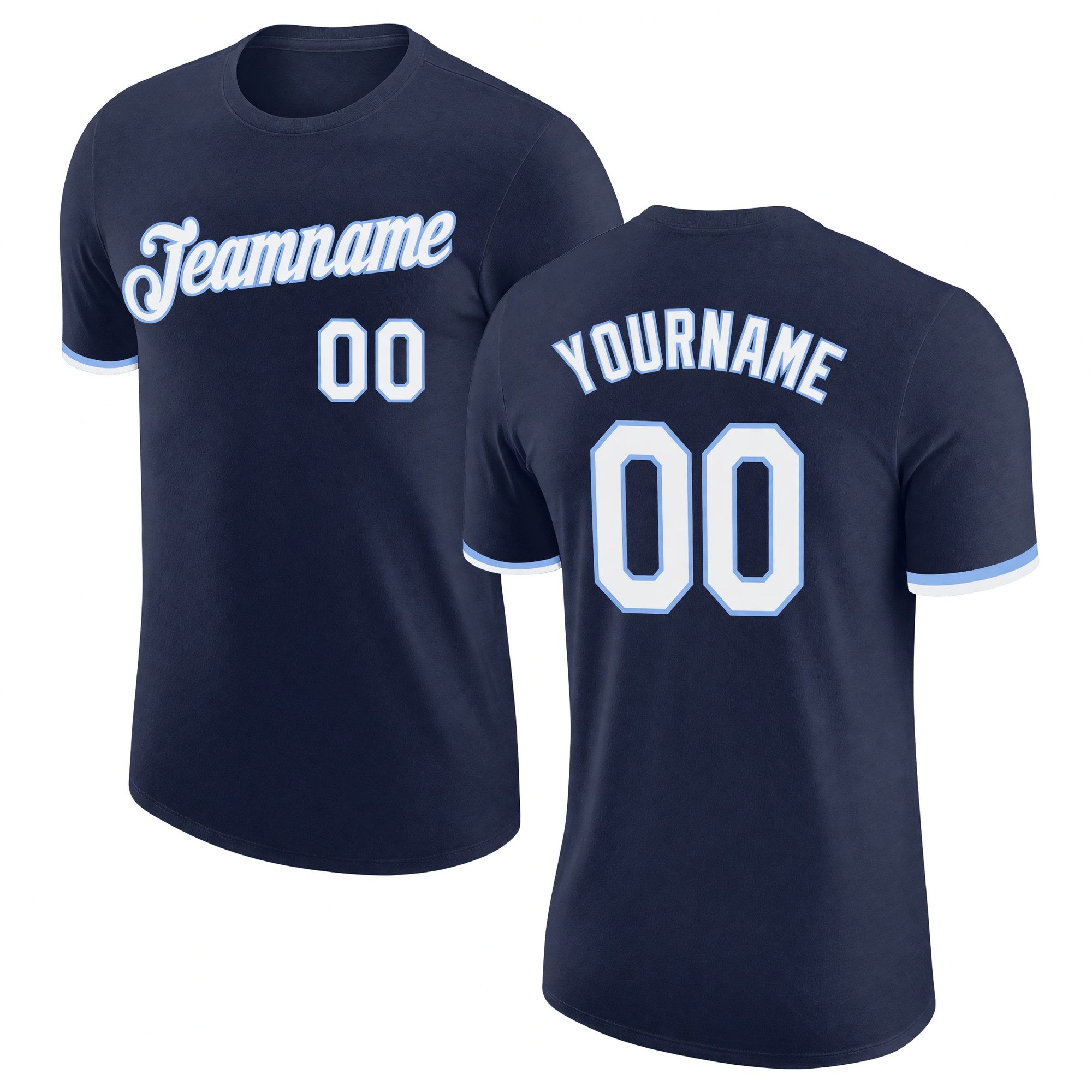 Custom Navy White-Light Blue Performance T-Shirt