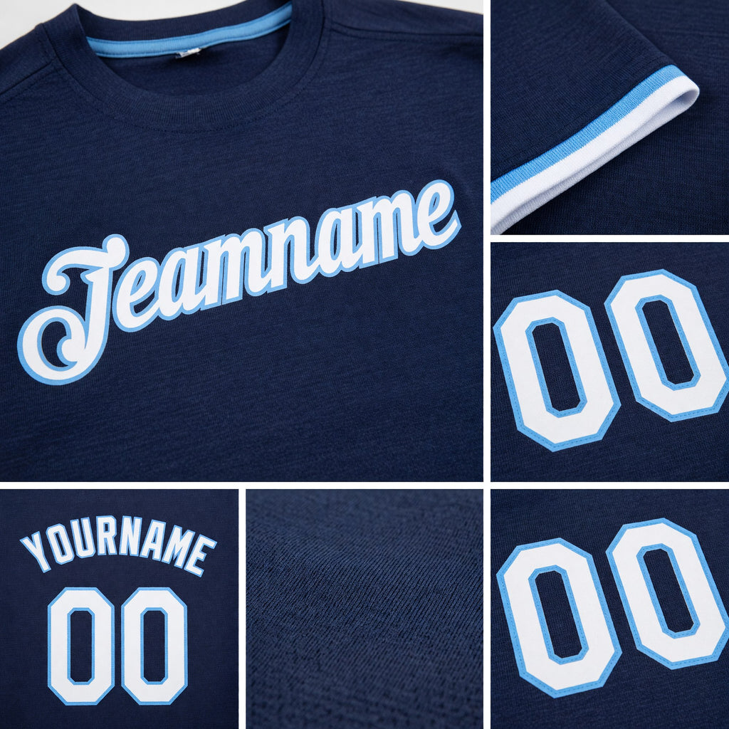 Custom Navy White-Light Blue Performance T-Shirt detail