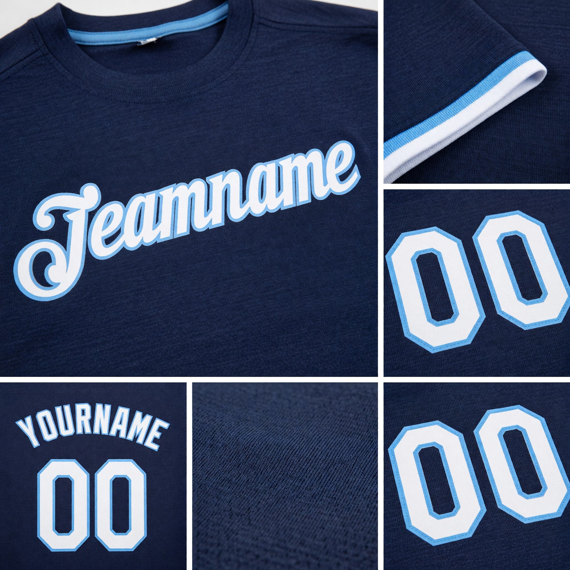 Custom Navy White-Light Blue Performance T-Shirt detail