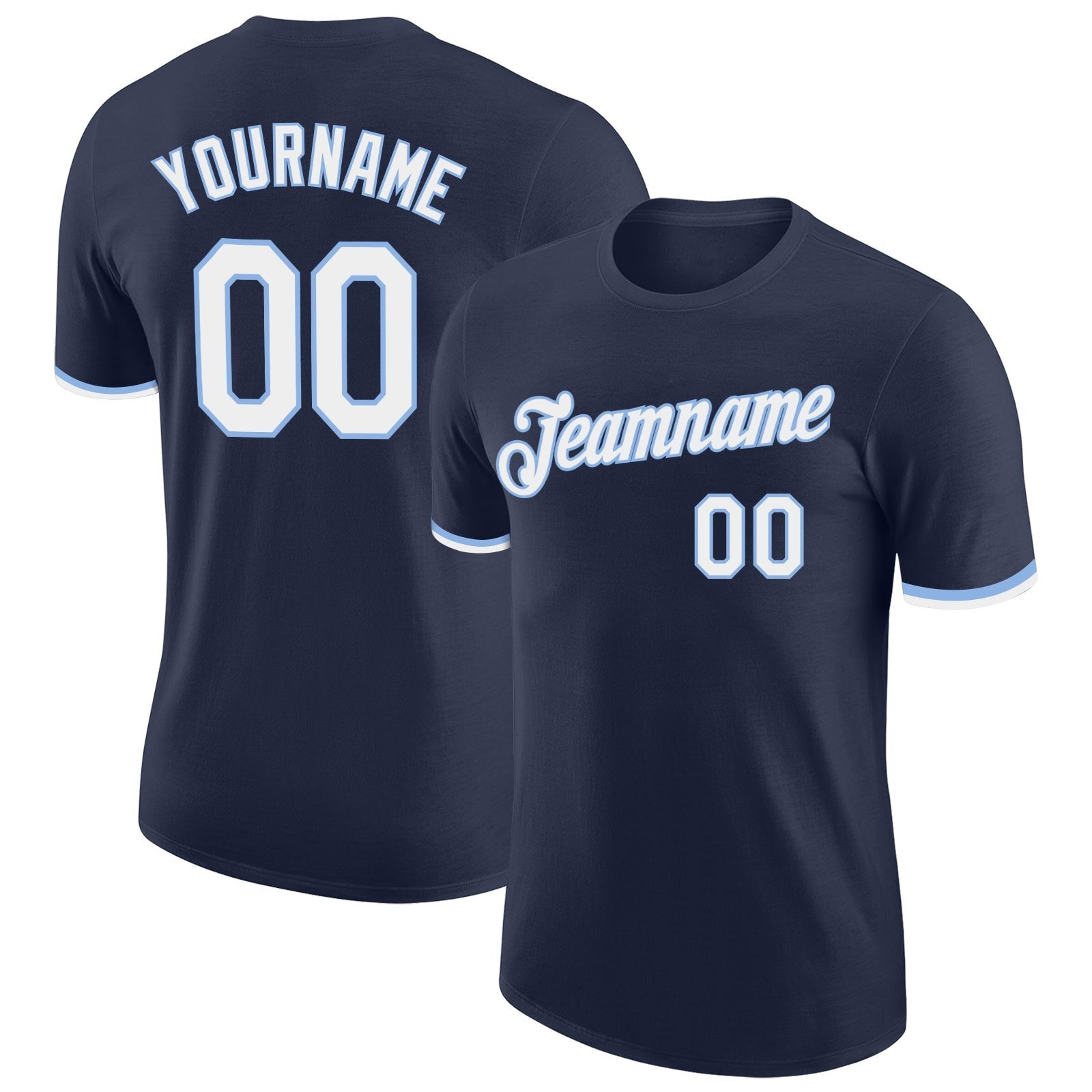 Custom Navy White-Light Blue Performance T-Shirt photo 1